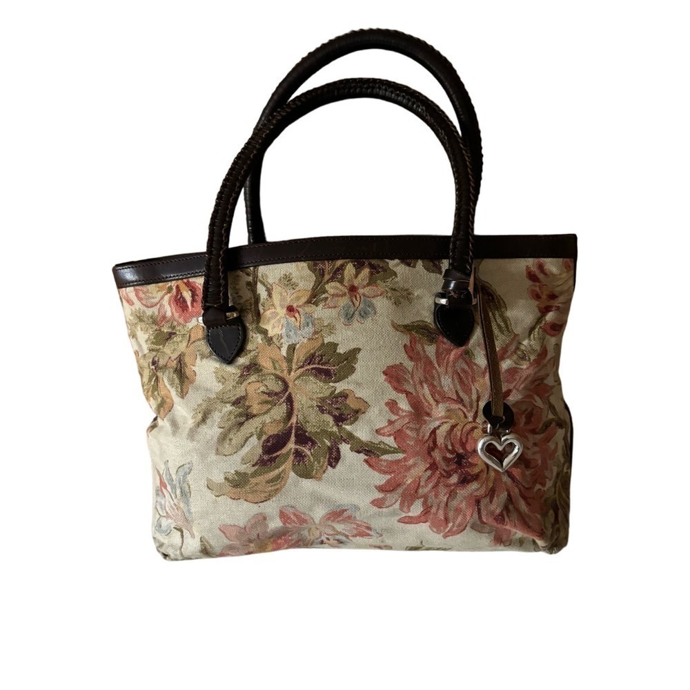 Brighton Vintage Floral Satchel‎ Zipper Closure With Heart Toggel Still Attached